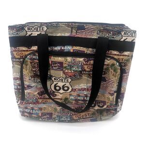 Bovano USA Tapestry Route 66 Travel Tote Shoulder Bag Needlepoint Boho MCM